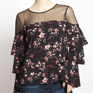 White House Black Market Mesh Floral Top XS